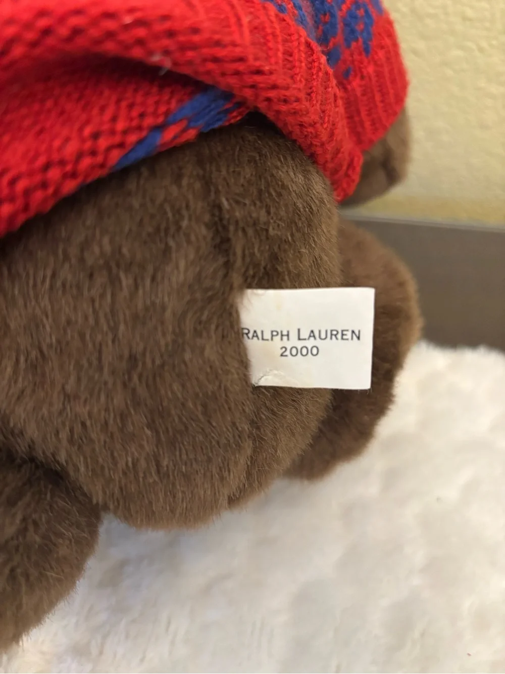Ralph Lauren Brown Plush Bear with Red Knit Sweater